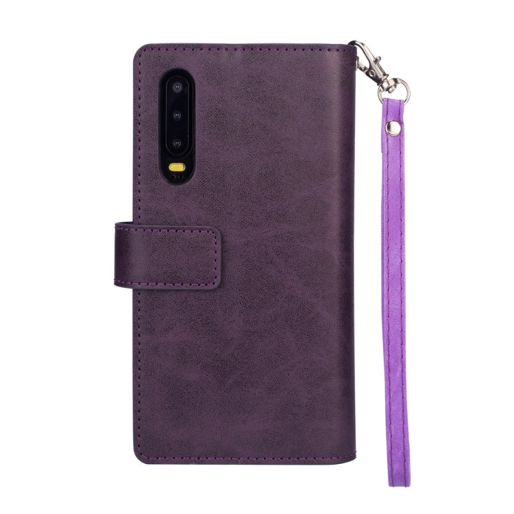 For Huawei P30 Multifunctional Zipper Horizontal Flip Leather Case with Holder & Wallet & 9 Card Slots & Lanyard