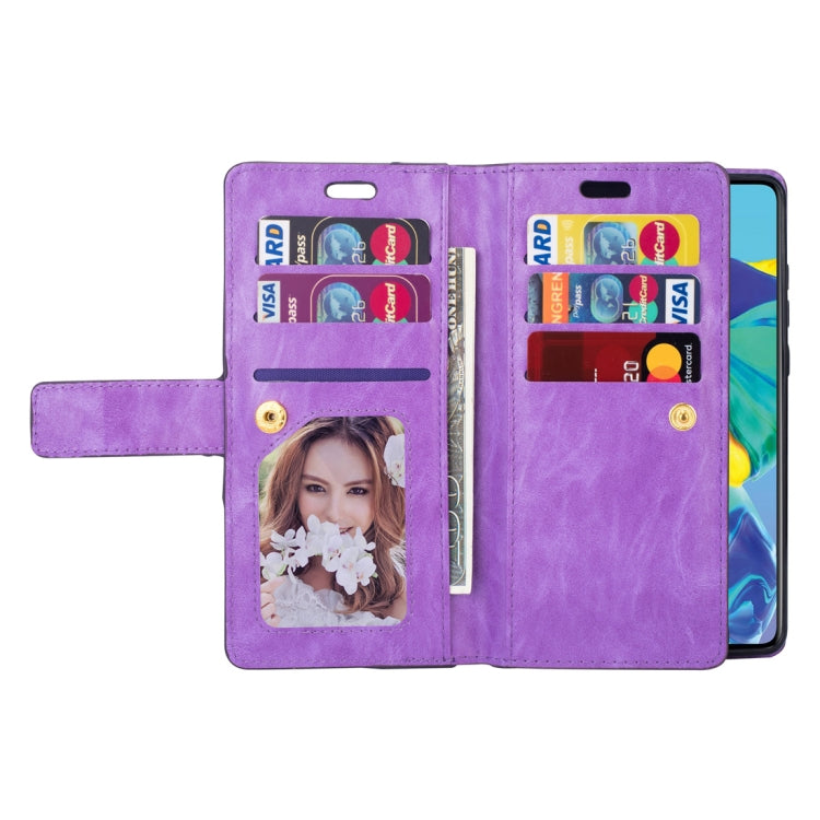 For Huawei P30 Multifunctional Zipper Horizontal Flip Leather Case with Holder & Wallet & 9 Card Slots & Lanyard