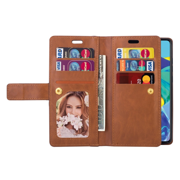 For Huawei P30 Multifunctional Zipper Horizontal Flip Leather Case with Holder & Wallet & 9 Card Slots & Lanyard