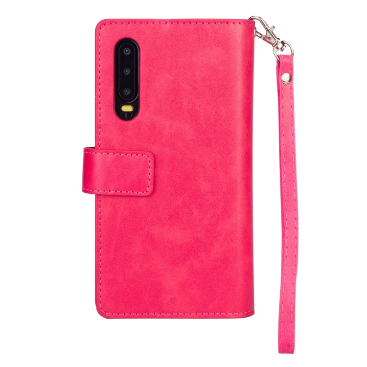 For Huawei P30 Multifunctional Zipper Horizontal Flip Leather Case with Holder & Wallet & 9 Card Slots & Lanyard