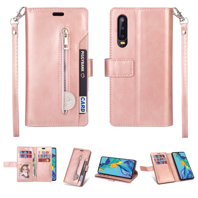 For Huawei P30 Multifunctional Zipper Horizontal Flip Leather Case with Holder & Wallet & 9 Card Slots & Lanyard
