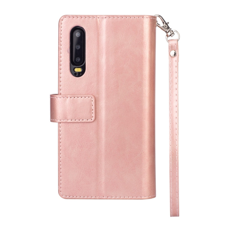 For Huawei P30 Multifunctional Zipper Horizontal Flip Leather Case with Holder & Wallet & 9 Card Slots & Lanyard
