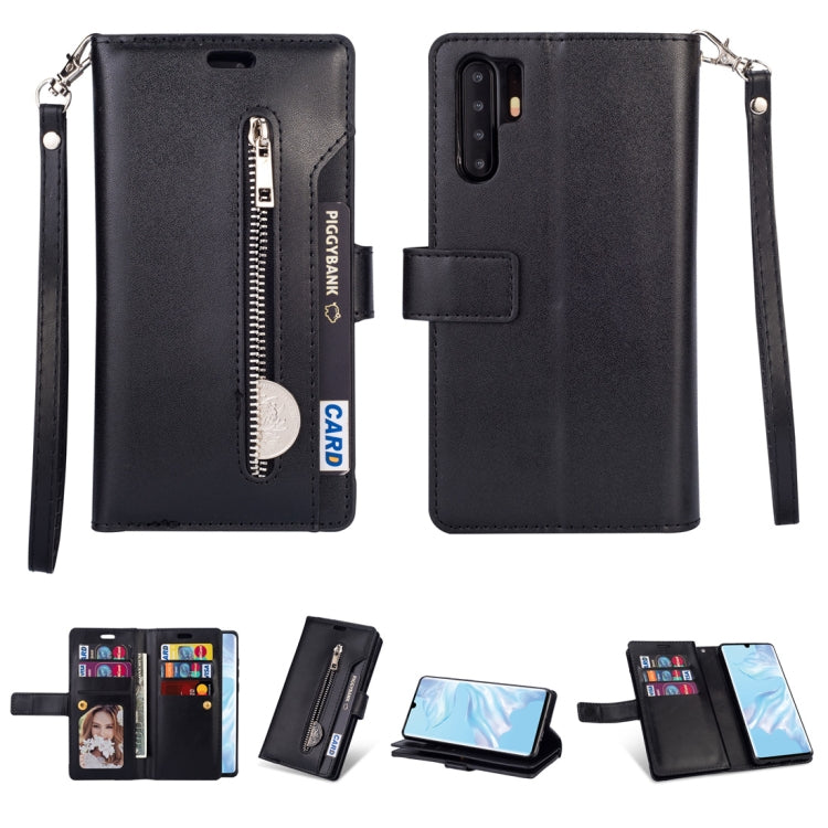 For Huawei P30 Pro Multifunctional Zipper Horizontal Flip Leather Case with Holder & Wallet & 9 Card Slots & Lanyard