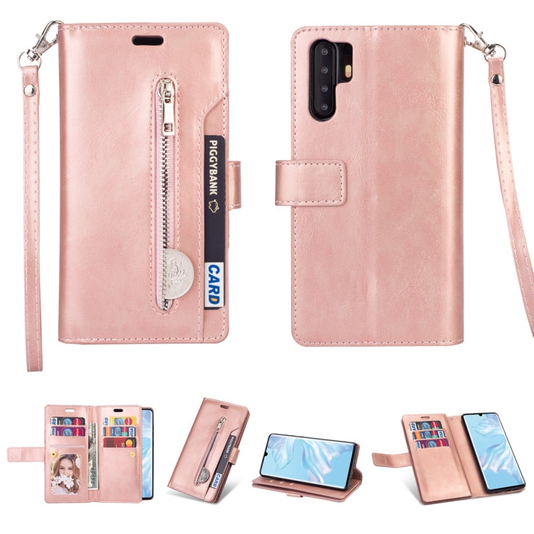 For Huawei P30 Pro Multifunctional Zipper Horizontal Flip Leather Case with Holder & Wallet & 9 Card Slots & Lanyard