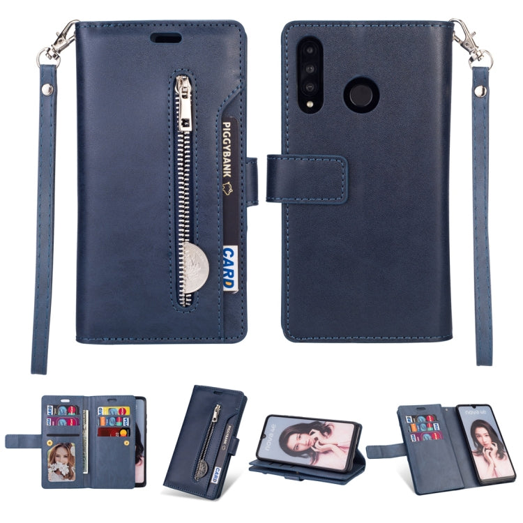 For Huawei P30 lite Multifunctional Zipper Horizontal Flip Leather Case with Holder & Wallet & 9 Card Slots & Lanyard