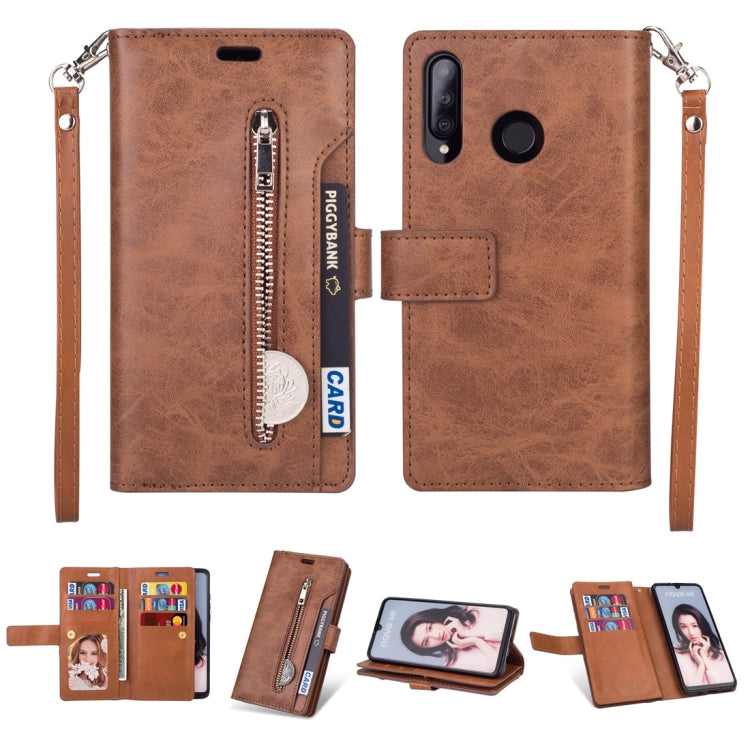 For Huawei P30 lite Multifunctional Zipper Horizontal Flip Leather Case with Holder & Wallet & 9 Card Slots & Lanyard
