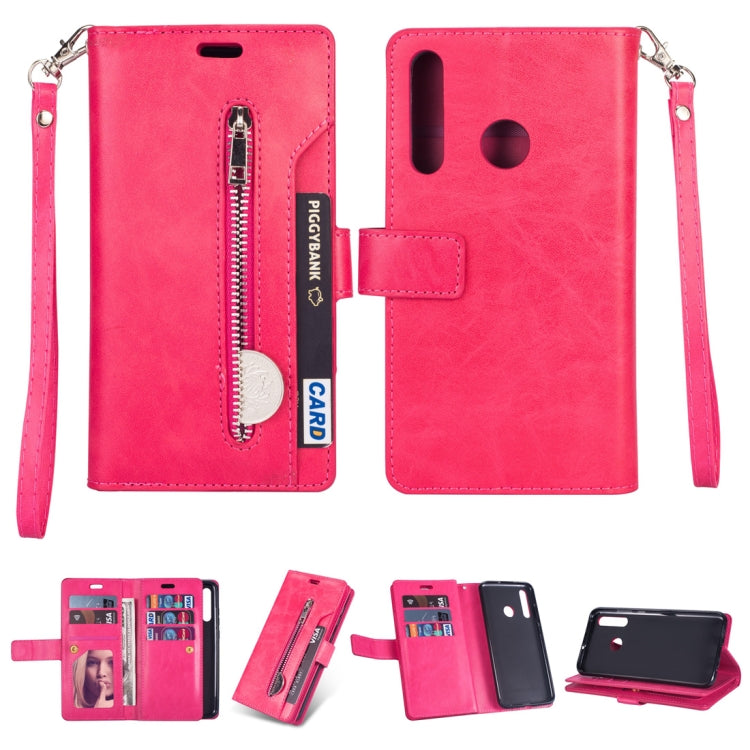 For Huawei P smart 2019 / P Smart+ / Enjoy 9s Multifunctional Zipper Horizontal Flip Leather Case with Holder & Wallet & 9 Card Slots & Lanyard