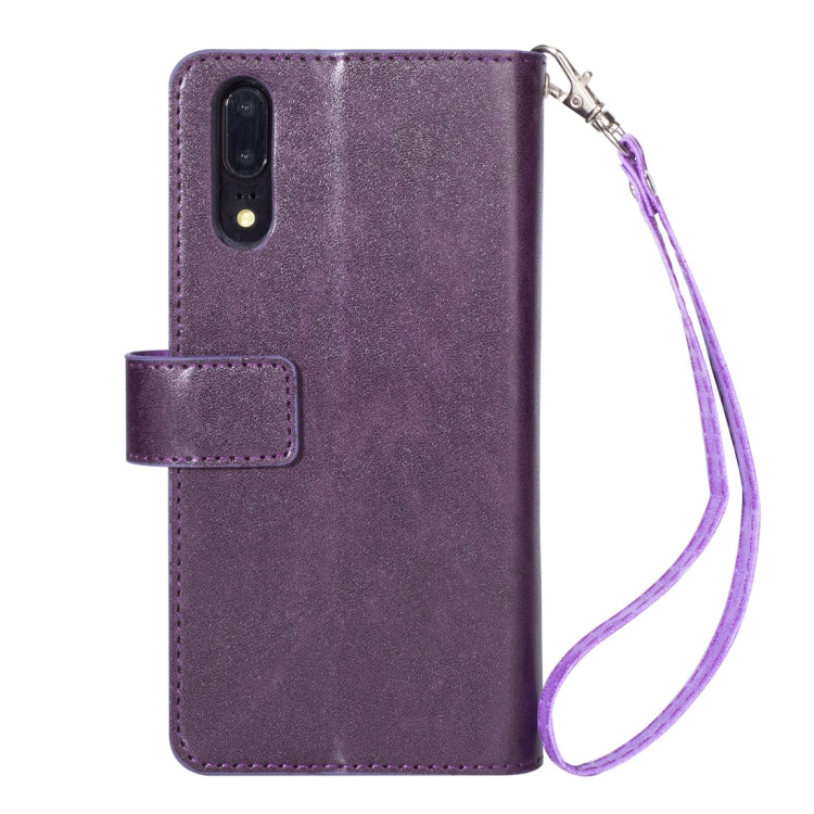 For Huawei P20 Multifunctional Zipper Horizontal Flip Leather Case with Holder & Wallet & 9 Card Slots & Lanyard