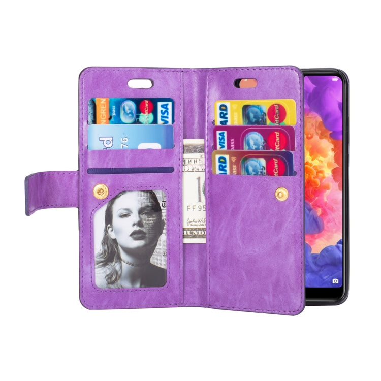 For Huawei P20 Multifunctional Zipper Horizontal Flip Leather Case with Holder & Wallet & 9 Card Slots & Lanyard