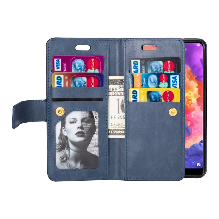 For Huawei P20 Multifunctional Zipper Horizontal Flip Leather Case with Holder & Wallet & 9 Card Slots & Lanyard