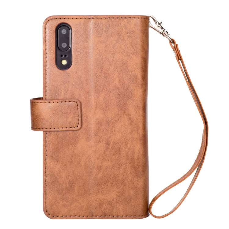 For Huawei P20 Multifunctional Zipper Horizontal Flip Leather Case with Holder & Wallet & 9 Card Slots & Lanyard