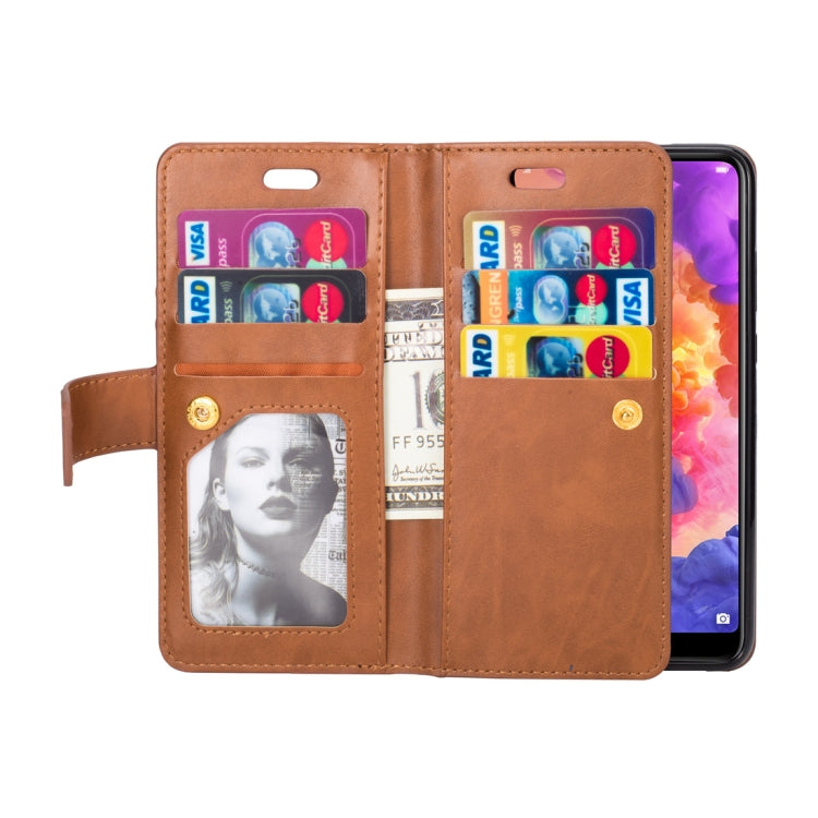 For Huawei P20 Multifunctional Zipper Horizontal Flip Leather Case with Holder & Wallet & 9 Card Slots & Lanyard
