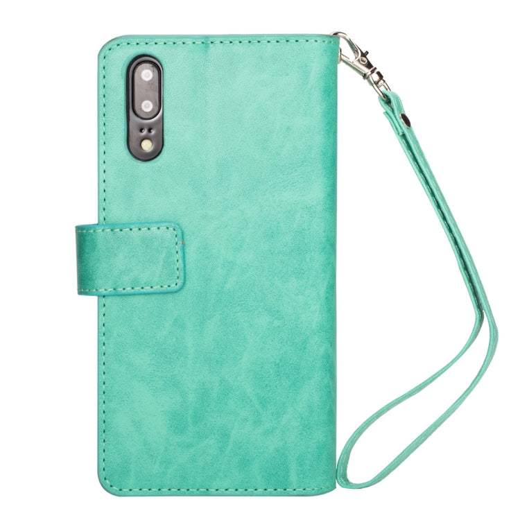 For Huawei P20 Multifunctional Zipper Horizontal Flip Leather Case with Holder & Wallet & 9 Card Slots & Lanyard