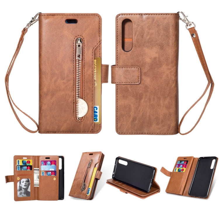 For Huawei P20 Pro Multifunctional Zipper Horizontal Flip Leather Case with Holder & Wallet & 9 Card Slots & Lanyard