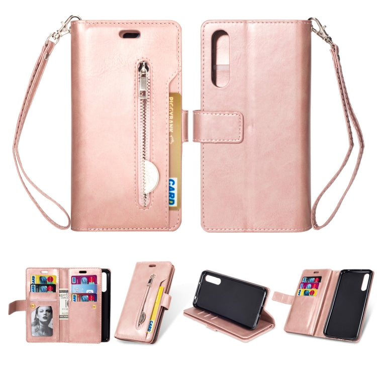 For Huawei P20 Pro Multifunctional Zipper Horizontal Flip Leather Case with Holder & Wallet & 9 Card Slots & Lanyard