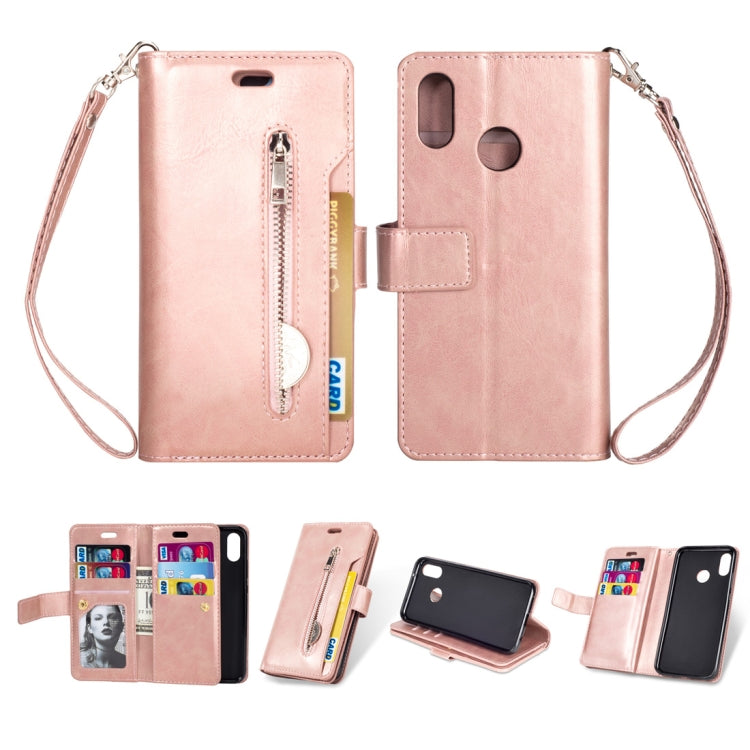 For Huawei P20 lite / Nova 3e Multifunctional Zipper Horizontal Flip Leather Case with Holder & Wallet & 9 Card Slots & Lanyard