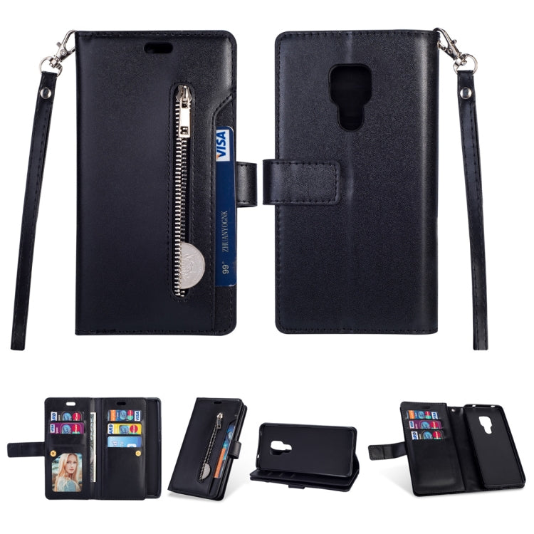For Huawei Mate 20 Multifunctional Zipper Horizontal Flip Leather Case with Holder & Wallet & 9 Card Slots & Lanyard