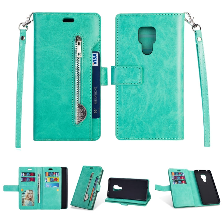 For Huawei Mate 20 Multifunctional Zipper Horizontal Flip Leather Case with Holder & Wallet & 9 Card Slots & Lanyard