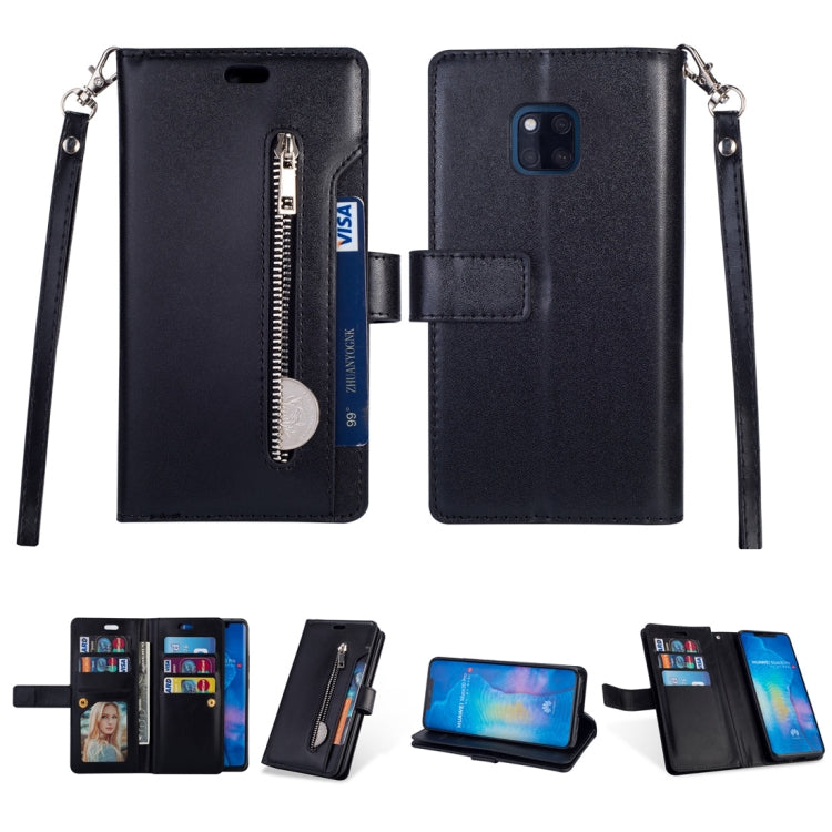 For Huawei Mate 20 Pro Multifunctional Zipper Horizontal Flip Leather Case with Holder & Wallet & 9 Card Slots & Lanyard