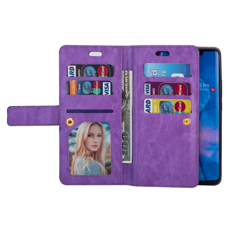 For Huawei Mate 20 Pro Multifunctional Zipper Horizontal Flip Leather Case with Holder & Wallet & 9 Card Slots & Lanyard