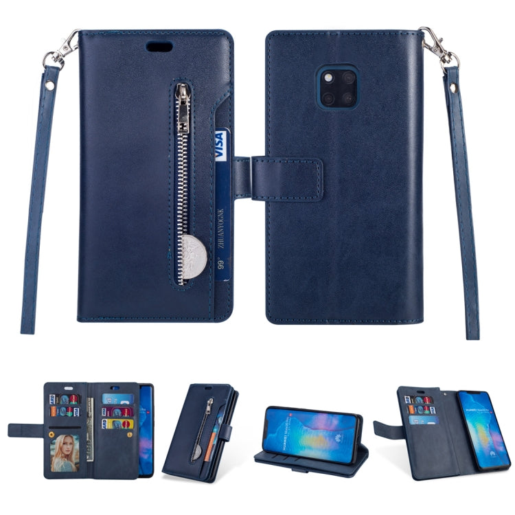 For Huawei Mate 20 Pro Multifunctional Zipper Horizontal Flip Leather Case with Holder & Wallet & 9 Card Slots & Lanyard