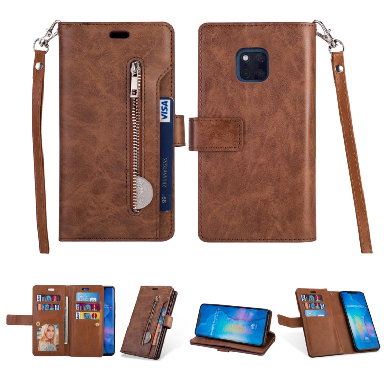 For Huawei Mate 20 Pro Multifunctional Zipper Horizontal Flip Leather Case with Holder & Wallet & 9 Card Slots & Lanyard