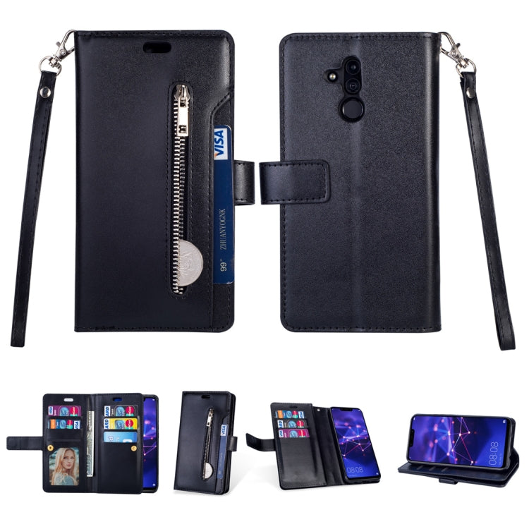 For Huawei Mate 20 lite Multifunctional Zipper Horizontal Flip Leather Case with Holder & Wallet & 9 Card Slots & Lanyard
