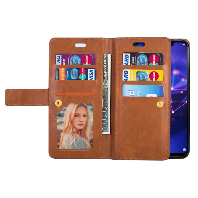 For Huawei Mate 20 lite Multifunctional Zipper Horizontal Flip Leather Case with Holder & Wallet & 9 Card Slots & Lanyard
