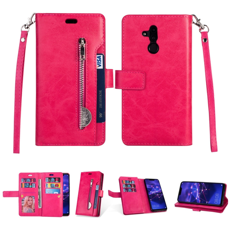For Huawei Mate 20 lite Multifunctional Zipper Horizontal Flip Leather Case with Holder & Wallet & 9 Card Slots & Lanyard