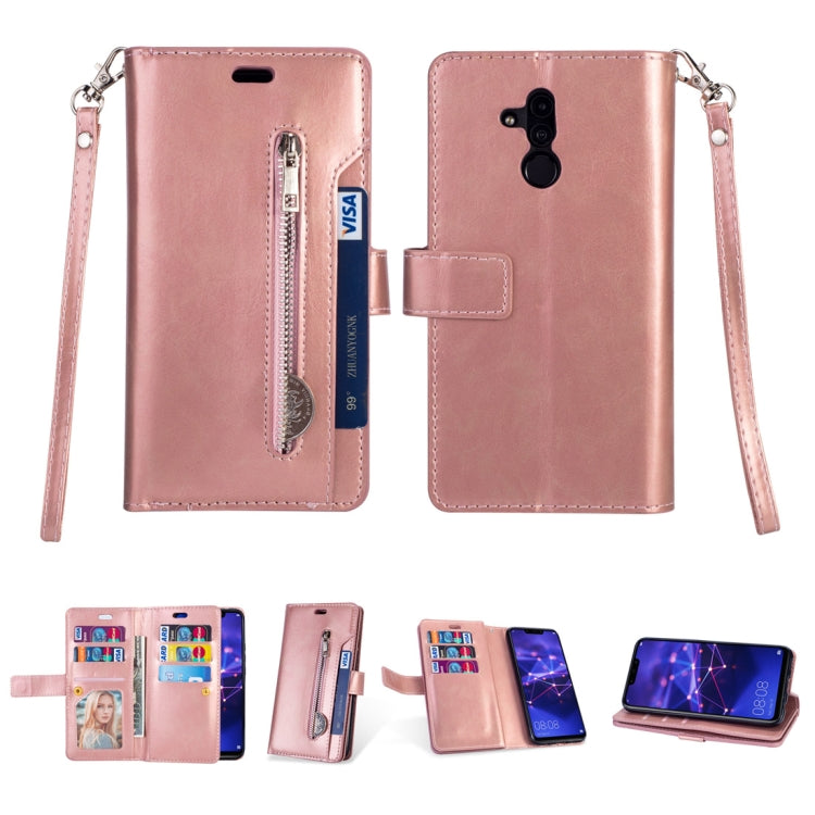 For Huawei Mate 20 lite Multifunctional Zipper Horizontal Flip Leather Case with Holder & Wallet & 9 Card Slots & Lanyard
