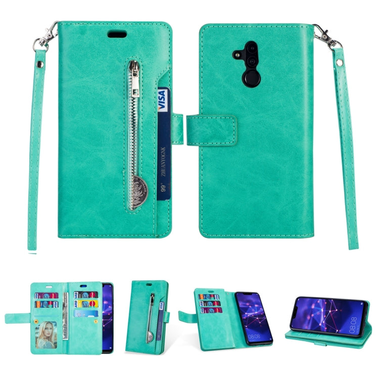For Huawei Mate 20 lite Multifunctional Zipper Horizontal Flip Leather Case with Holder & Wallet & 9 Card Slots & Lanyard