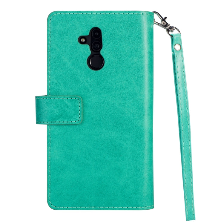 For Huawei Mate 20 lite Multifunctional Zipper Horizontal Flip Leather Case with Holder & Wallet & 9 Card Slots & Lanyard