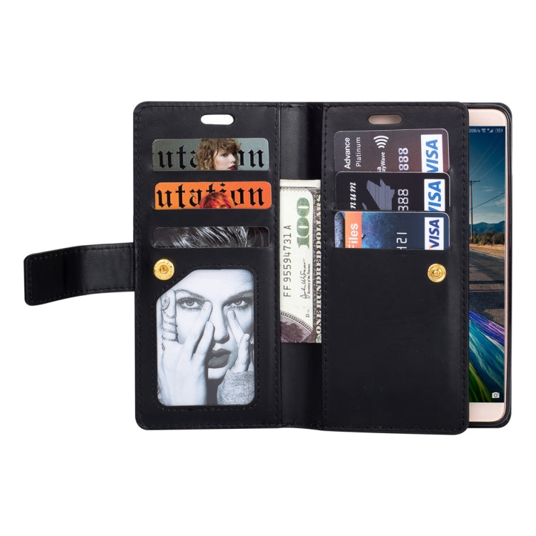 For Huawei Mate 10 Multifunctional Zipper Horizontal Flip Leather Case with Holder & Wallet & 9 Card Slots & Lanyard