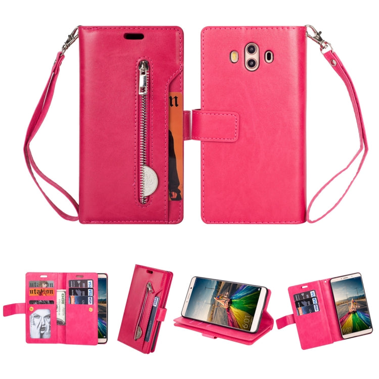 For Huawei Mate 10 Multifunctional Zipper Horizontal Flip Leather Case with Holder & Wallet & 9 Card Slots & Lanyard