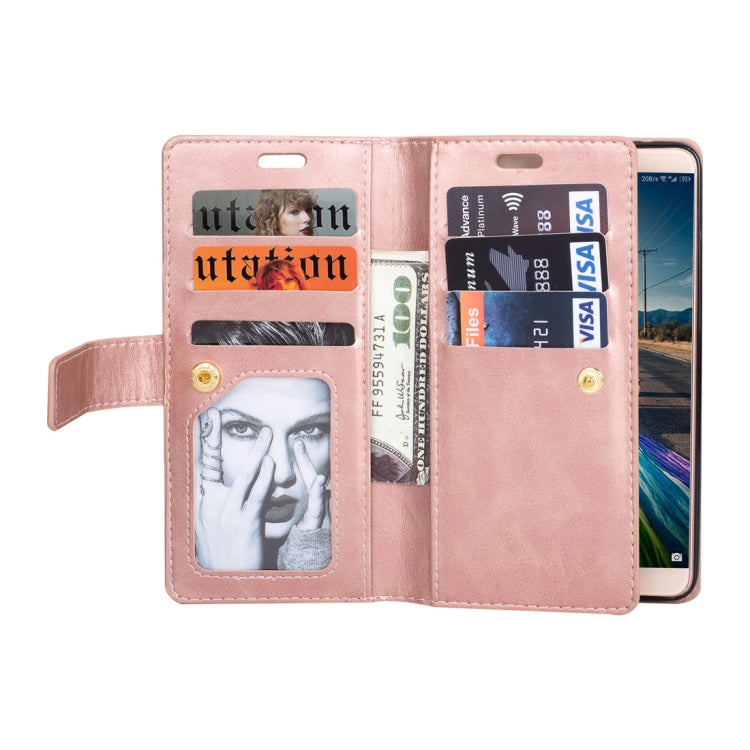 For Huawei Mate 10 Multifunctional Zipper Horizontal Flip Leather Case with Holder & Wallet & 9 Card Slots & Lanyard