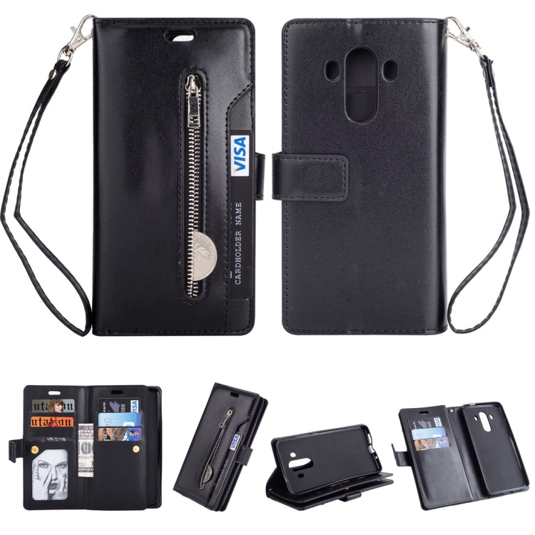 For Huawei Mate 10 Pro Multifunctional Zipper Horizontal Flip Leather Case with Holder & Wallet & 9 Card Slots & Lanyard