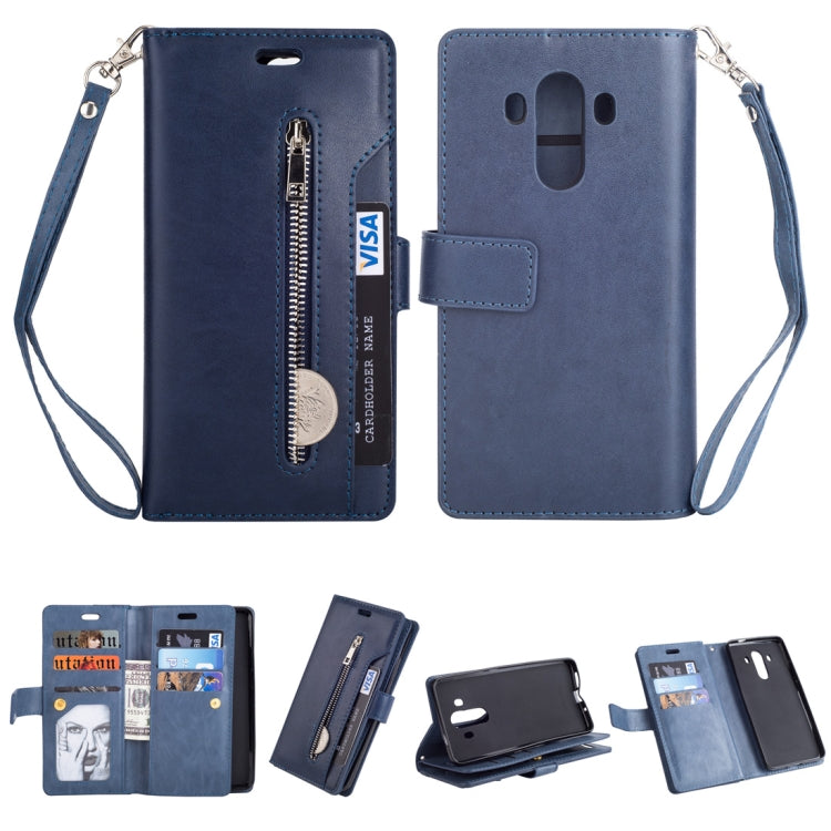 For Huawei Mate 10 Pro Multifunctional Zipper Horizontal Flip Leather Case with Holder & Wallet & 9 Card Slots & Lanyard