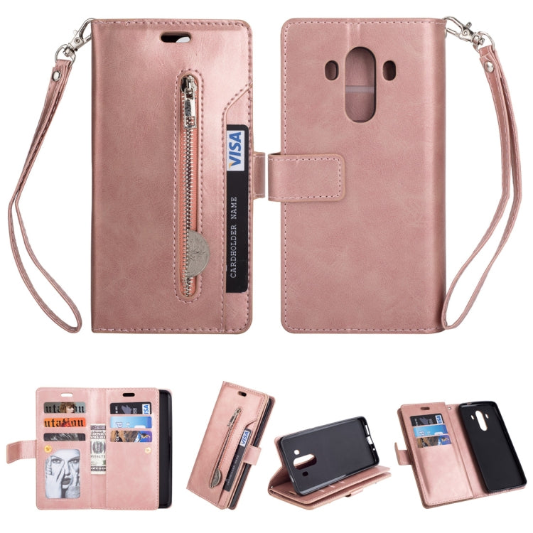 For Huawei Mate 10 Pro Multifunctional Zipper Horizontal Flip Leather Case with Holder & Wallet & 9 Card Slots & Lanyard