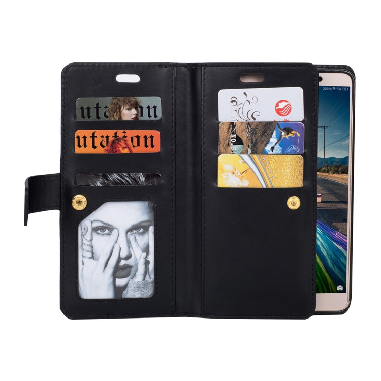 For Huawei Mate 9 Multifunctional Zipper Horizontal Flip Leather Case with Holder & Wallet & 9 Card Slots & Lanyard