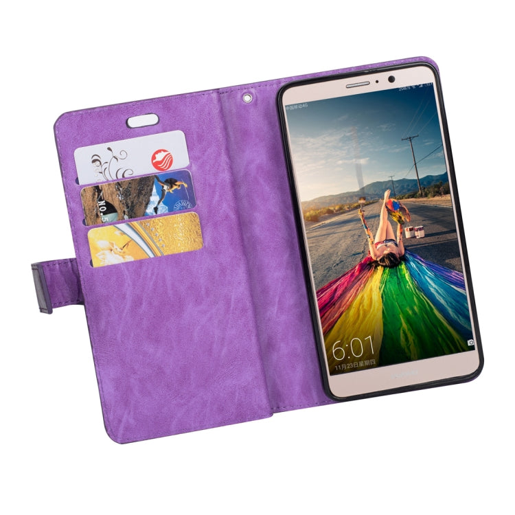 For Huawei Mate 9 Multifunctional Zipper Horizontal Flip Leather Case with Holder & Wallet & 9 Card Slots & Lanyard