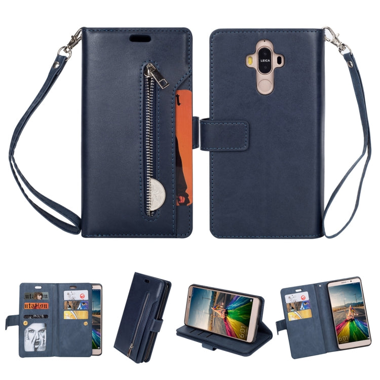 For Huawei Mate 9 Multifunctional Zipper Horizontal Flip Leather Case with Holder & Wallet & 9 Card Slots & Lanyard