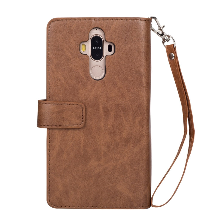 For Huawei Mate 9 Multifunctional Zipper Horizontal Flip Leather Case with Holder & Wallet & 9 Card Slots & Lanyard