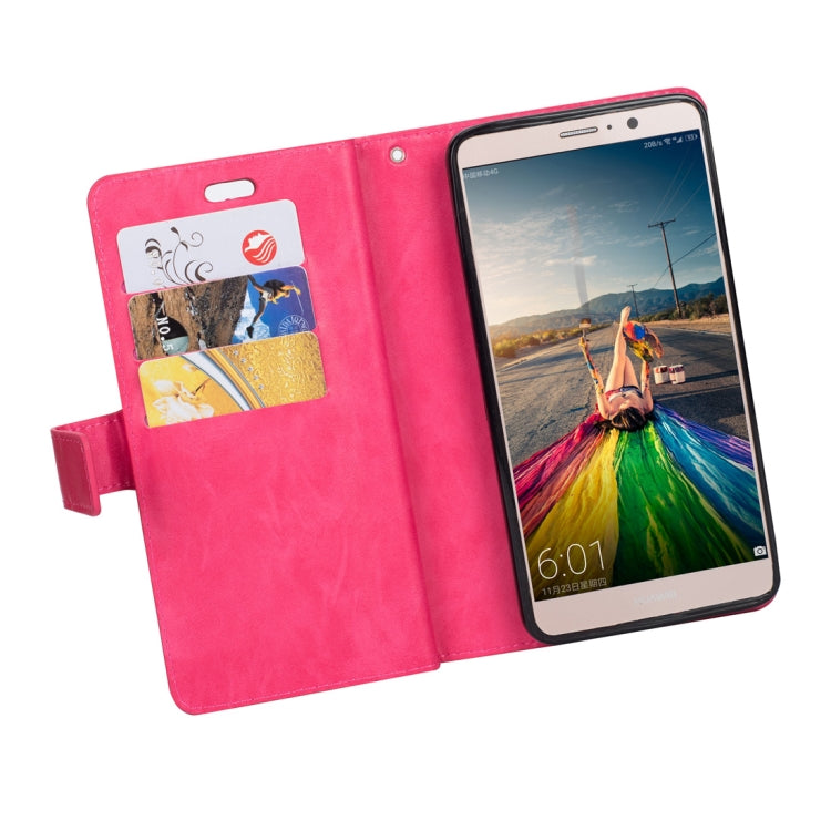 For Huawei Mate 9 Multifunctional Zipper Horizontal Flip Leather Case with Holder & Wallet & 9 Card Slots & Lanyard