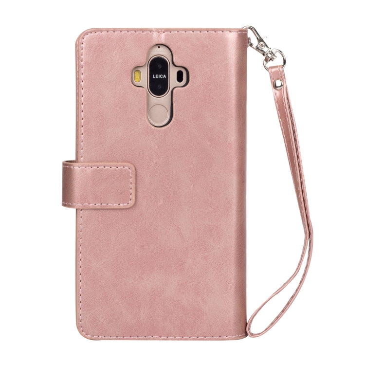 For Huawei Mate 9 Multifunctional Zipper Horizontal Flip Leather Case with Holder & Wallet & 9 Card Slots & Lanyard