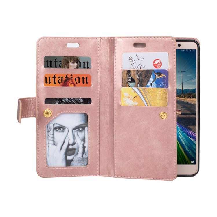 For Huawei Mate 9 Multifunctional Zipper Horizontal Flip Leather Case with Holder & Wallet & 9 Card Slots & Lanyard