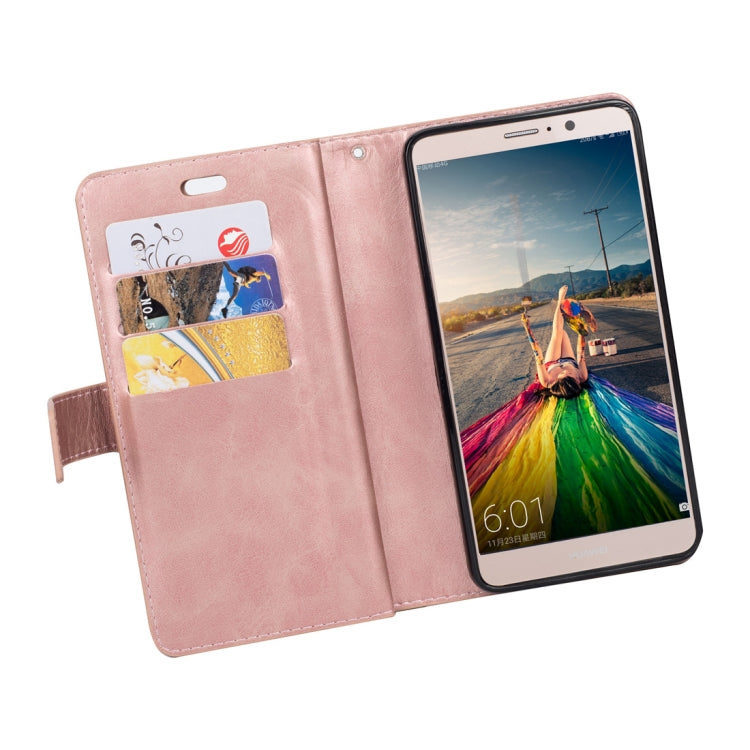 For Huawei Mate 9 Multifunctional Zipper Horizontal Flip Leather Case with Holder & Wallet & 9 Card Slots & Lanyard