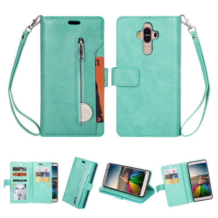 For Huawei Mate 9 Multifunctional Zipper Horizontal Flip Leather Case with Holder & Wallet & 9 Card Slots & Lanyard