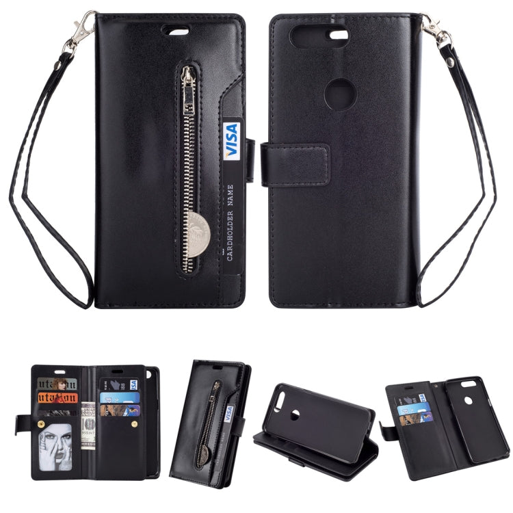 For OnePlus 5T Multifunctional Zipper Horizontal Flip Leather Case with Holder & Wallet & 9 Card Slots & Lanyard