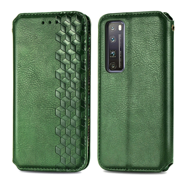 For Huawei Nova 7 Pro Cubic Grid Pressed Horizontal Flip Magnetic PU Leather Case with Holder & Card Slots & Wallet