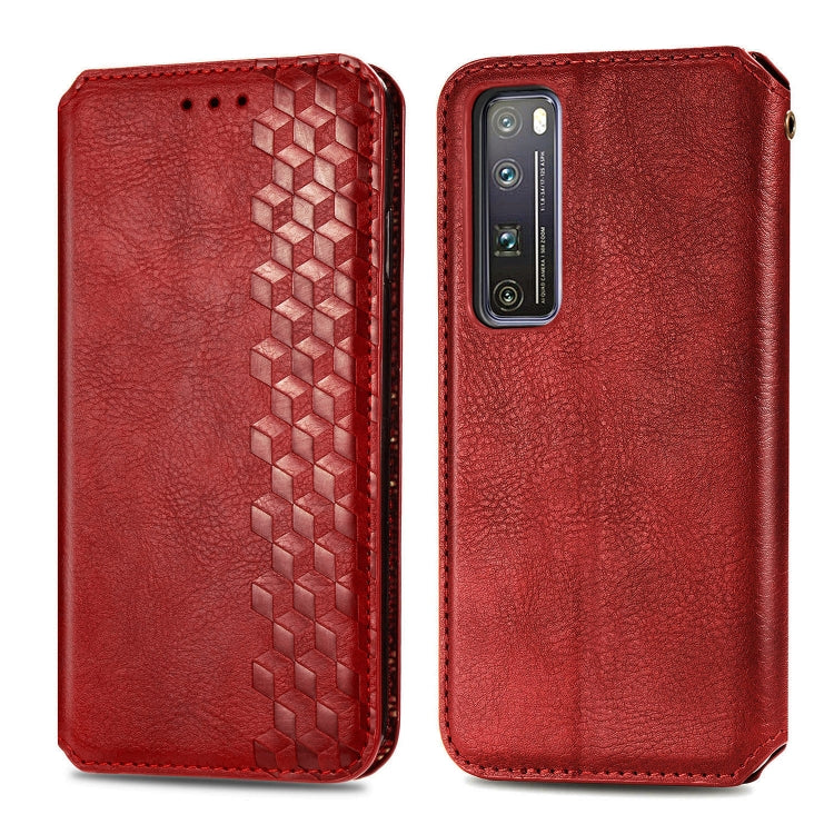 For Huawei Nova 7 Pro Cubic Grid Pressed Horizontal Flip Magnetic PU Leather Case with Holder & Card Slots & Wallet